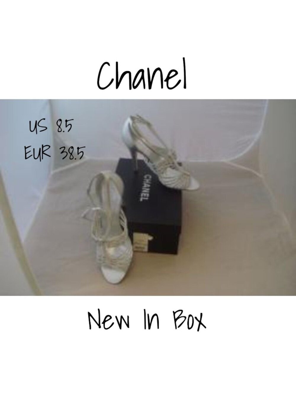 Chanel Silver Knotted Leather CC Ankle Strap Sandals 38.5  New In Box